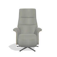 Recliner Atlas 6685 in Leather B967 (greige), natural wood side panels, black metal base, front view