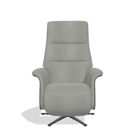 Recliner Atlas 6685 in Leather B967 (greige), tobacco wood side panels, black metal base, front view