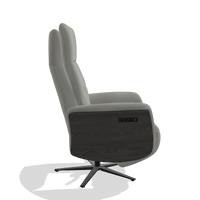 Recliner Atlas 6685 in Leather B967 (greige), tobacco wood side panels, black metal base, side view