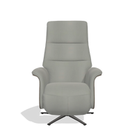 Recliner Atlas 6685 in Leather B967 (greige), walnut wood side panels, black metal base, front view