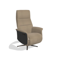 Fauteuil relax Atlas 6685 en Cuir B968 (taupe), panneaux latéraux en bois en noir, pied en métal en espresso, vue de trois-quarts