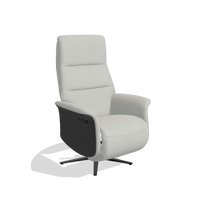 Recliner Atlas 6685 in Leather B970 (light grey), black wood side panels, black metal base, angled view