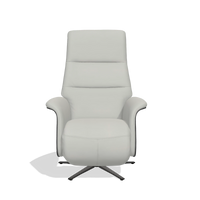 Recliner Atlas 6685 in Leather B970 (light grey), black wood side panels, black metal base, front view