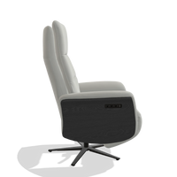 Recliner Atlas 6685 in Leather B970 (light grey), black wood side panels, black metal base, side view
