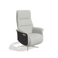 Recliner Atlas 6685 in Leather B970 (light grey), black wood side panels, champagne metal base, angled view