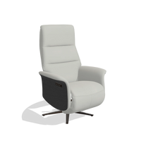Recliner Atlas 6685 in Leather B970 (light grey), black wood side panels, espresso metal base, angled view