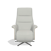Recliner Atlas 6685 in Leather B970 (light grey), natural wood side panels, black metal base, front view