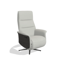 Recliner Atlas 6685 in Leather B970 (light grey), tobacco wood side panels, black metal base, angled view