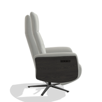 Recliner Atlas 6685 in Leather B970 (light grey), tobacco wood side panels, black metal base, side view