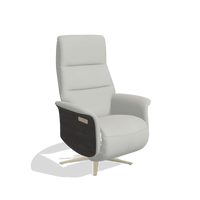 Recliner Atlas 6685 in Leather B970 (light grey), tobacco wood side panels, champagne metal base, angled view