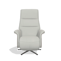 Recliner Atlas 6685 in Leather B970 (light grey), walnut wood side panels, black metal base, front view