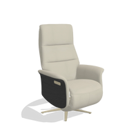 Recliner Atlas 6685 in Leather B971 (light grey), black wood side panels, champagne metal base, angled view