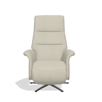 Recliner Atlas 6685 in Leather B971 (light grey), natural wood side panels, black metal base, front view