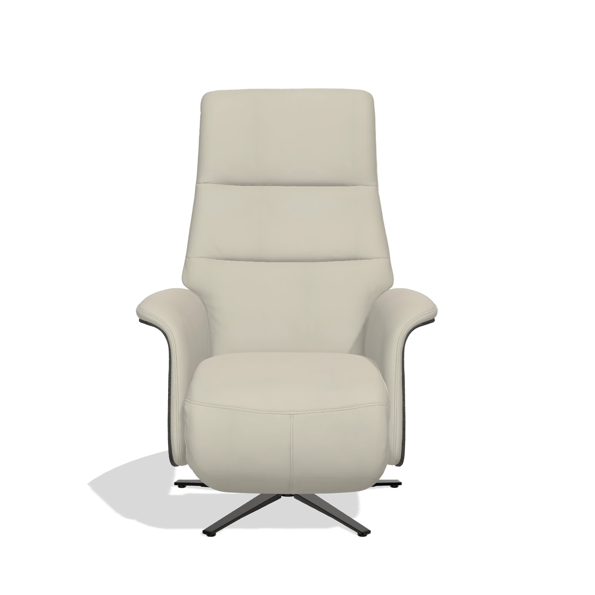 Recliner Atlas 6685 in Leather B971 (light grey), tobacco wood side panels, black metal base, front view