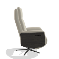 Recliner Atlas 6685 in Leather B971 (light grey), tobacco wood side panels, black metal base, side view