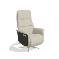 Recliner Atlas 6685 in Leather B971 (light grey), tobacco wood side panels, champagne metal base, angled view