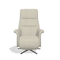 Recliner Atlas 6685 in Leather B971 (light grey), walnut wood side panels, black metal base, front view