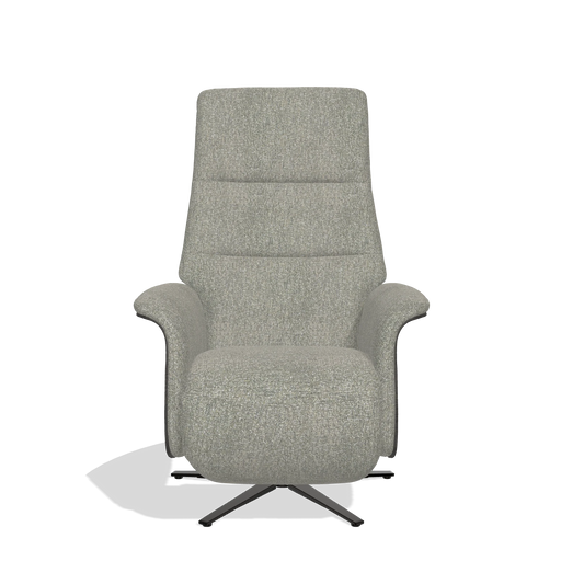 Relaxsessel Atlas 6685 in Stoff Lodge 84 (Taupe), Holzseitenteile in Tabak, Metallfuß in Schwarz, Vorderansicht