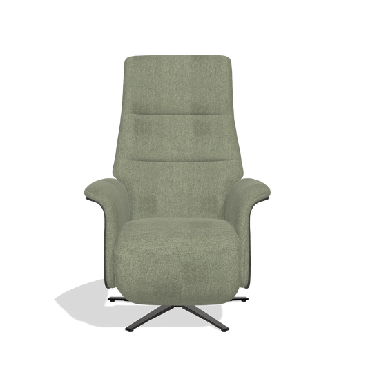 Relaxsessel Atlas 6685 in Stoff San Remo 500 (Taupe), Holzseitenteile in Tabak, Metallfuß in Schwarz, Vorderansicht