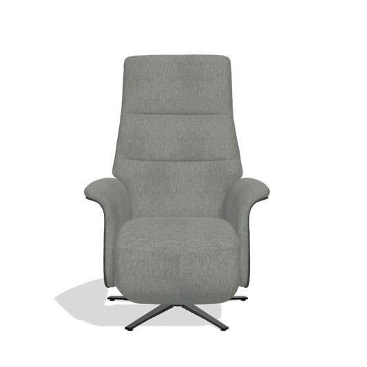 Relaxsessel Atlas 6685 in Stoff San Remo 502 (Taupe), Holzseitenteile in Tabak, Metallfuß in Schwarz, Vorderansicht
