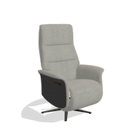Recliner Atlas 6685 in Sneak 01 fabric (grey), black wood side panels, espresso metal base, angled view