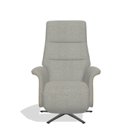 Recliner Atlas 6685 in Sneak 01 fabric (grey), natural wood side panels, black metal base, front view