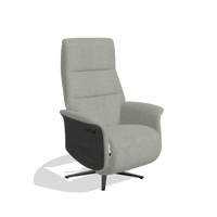 Recliner Atlas 6685 in Sneak 01 fabric (grey), tobacco wood side panels, black metal base, angled view