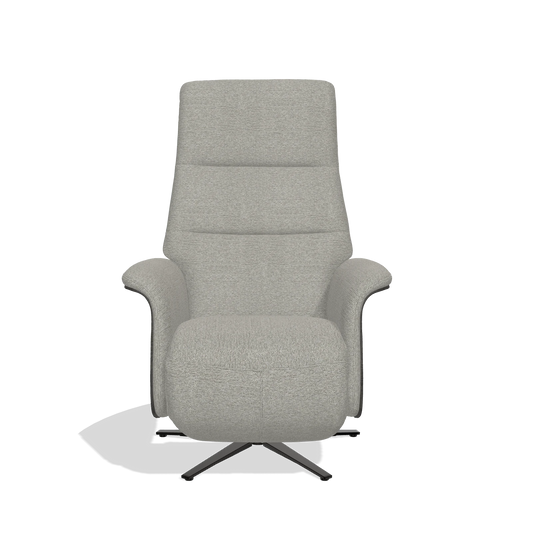 Sillón reclinable Atlas 6685 en tela Sneak 01 (gris), paneles laterales de madera en tabaco, base metálica en negro, vista frontal