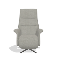 Recliner Atlas 6685 in Sneak 01 fabric (grey), walnut wood side panels, black metal base, front view