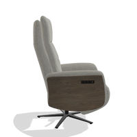 Recliner Atlas 6685 in Sneak 01 fabric (grey), walnut wood side panels, black metal base, side view