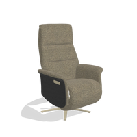 Recliner Atlas 6685 in Sneak 124 fabric (olive), black wood side panels, champagne metal base, angled view
