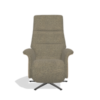 Recliner Atlas 6685 in Sneak 124 fabric (olive), natural wood side panels, black metal base, front view