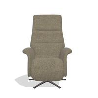 Recliner Atlas 6685 in Sneak 124 fabric (olive), walnut wood side panels, black metal base, front view