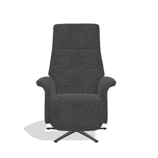 Relaxsessel Atlas 6685 in Stoff Sneak 67 (Schwarz), Holzseitenteile in Tabak, Metallfuß in Schwarz, Vorderansicht