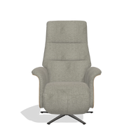 Recliner Atlas 6685 in Stella 10 fabric (taupe), natural wood side panels, black metal base, front view