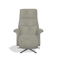 Recliner Atlas 6685 in Stella 10 fabric (taupe), walnut wood side panels, black metal base, front view