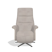 Recliner Atlas 6685 in Stella 106 fabric (greige), natural wood side panels, black metal base, front view