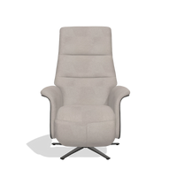 Recliner Atlas 6685 in Stella 106 fabric (greige), tobacco wood side panels, black metal base, front view