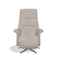 Recliner Atlas 6685 in Stella 106 fabric (greige), walnut wood side panels, black metal base, front view