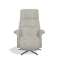 Recliner Atlas 6685 in Taurus 01 fabric (greige), black wood side panels, black metal base, front view