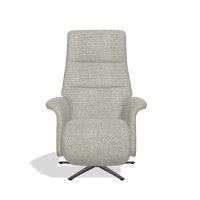Recliner Atlas 6685 in Taurus 01 fabric (greige), natural wood side panels, black metal base, front view