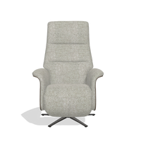 Recliner Atlas 6685 in Taurus 01 fabric (greige), walnut wood side panels, black metal base, front view