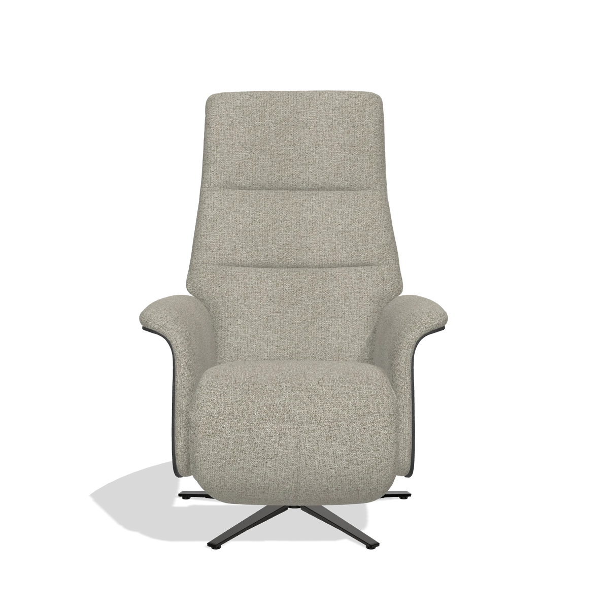 Recliner Atlas 6685 in Taurus 05 fabric (sage), black wood side panels, black metal base, front view