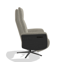 Recliner Atlas 6685 in Taurus 05 fabric (sage), black wood side panels, black metal base, side view