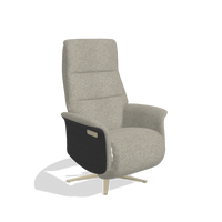 Recliner Atlas 6685 in Taurus 05 fabric (sage), black wood side panels, champagne metal base, angled view
