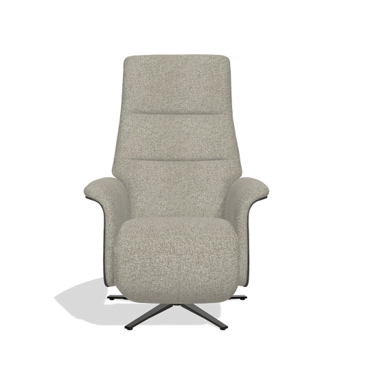 Sillón reclinable Atlas 6685 en tela Taurus 05 (verde salvia), paneles laterales de madera en tabaco, base metálica en negro, vista frontal