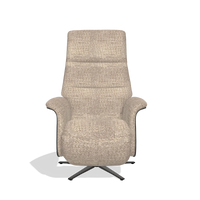 Recliner Atlas 6685 in Venga 10 fabric (greige), black wood side panels, black metal base, front view