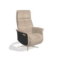 Recliner Atlas 6685 in Venga 10 fabric (greige), black wood side panels, champagne metal base, angled view