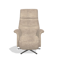 Recliner Atlas 6685 in Venga 10 fabric (greige), natural wood side panels, black metal base, front view