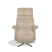 Recliner Atlas 6685 in Venga 10 fabric (greige), walnut wood side panels, black metal base, front view